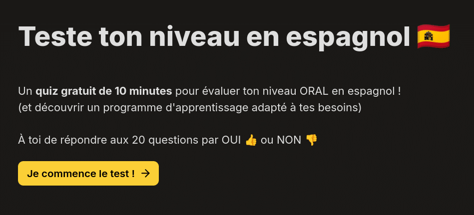 Capture d'écran du test d'espagnol de holamigo pour connaitre son niveau en espagnol et savoir quelle formation d'espagnol suivre