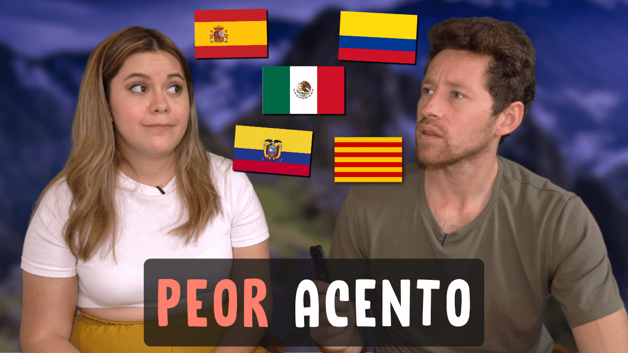 Miniature du podcast Holamigo avec Michelle et Pierre, des drapeaux de pays hispanophones et le titre « peor acento »